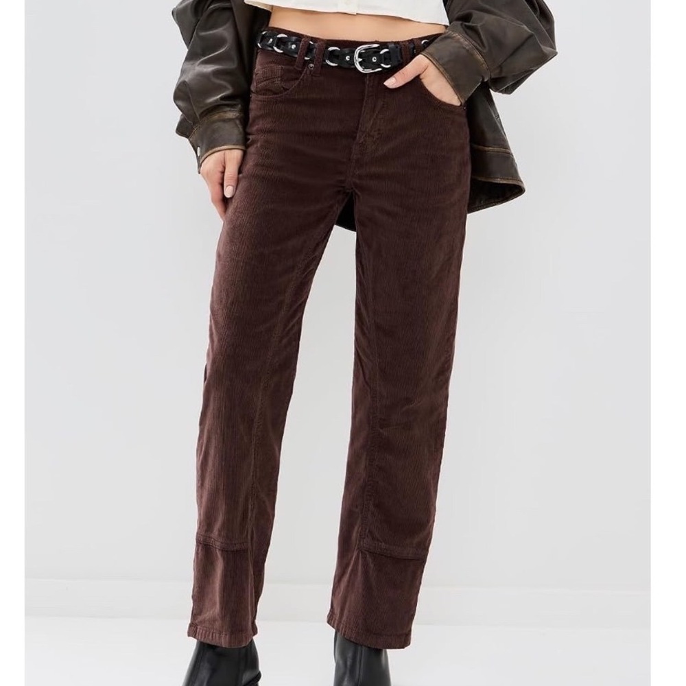 Free People Risk Taker High Rise Straight Leg‎ Corduroy Pants Brown Size 24